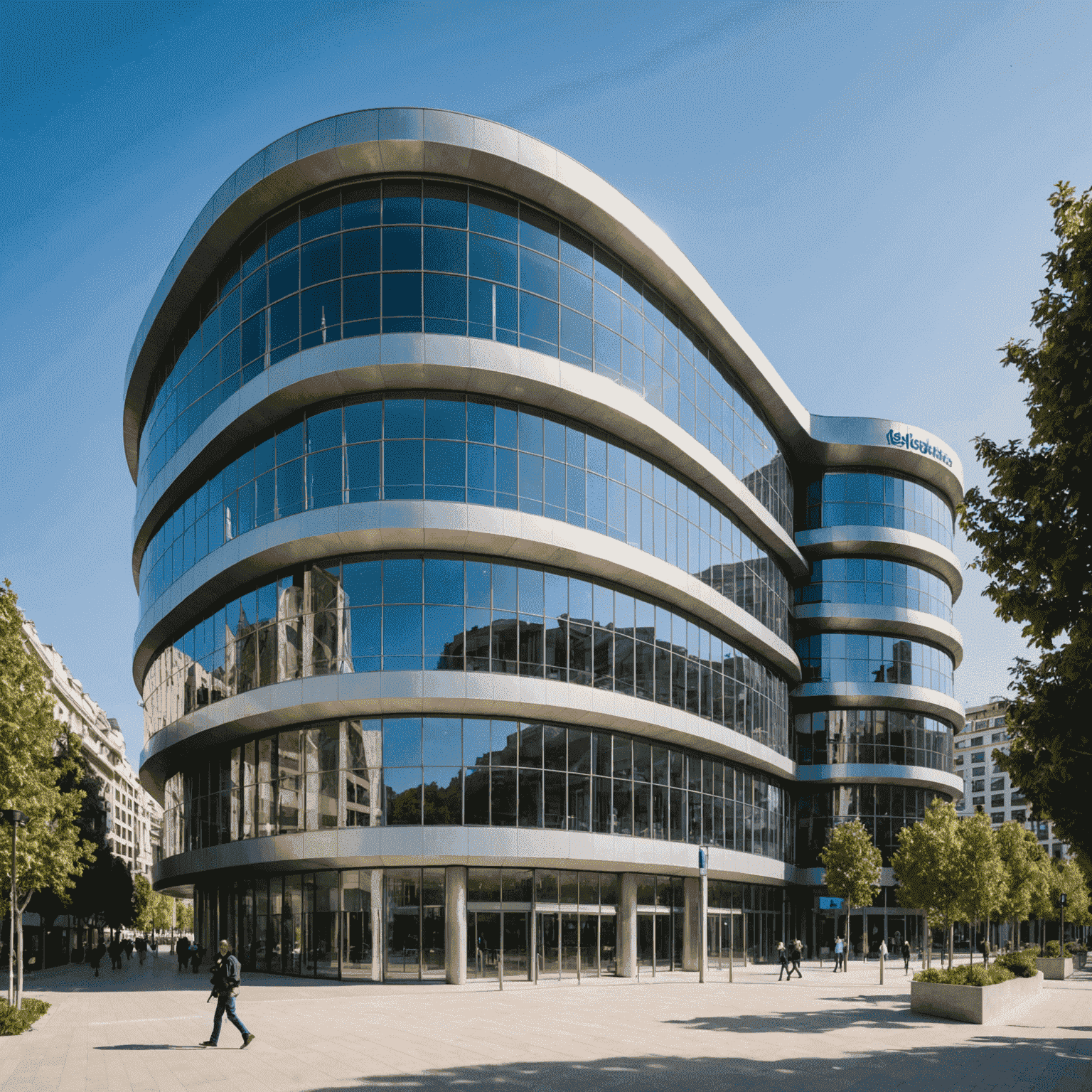 Sede central de Telefónica en Madrid con su icónico logo y arquitectura futurista